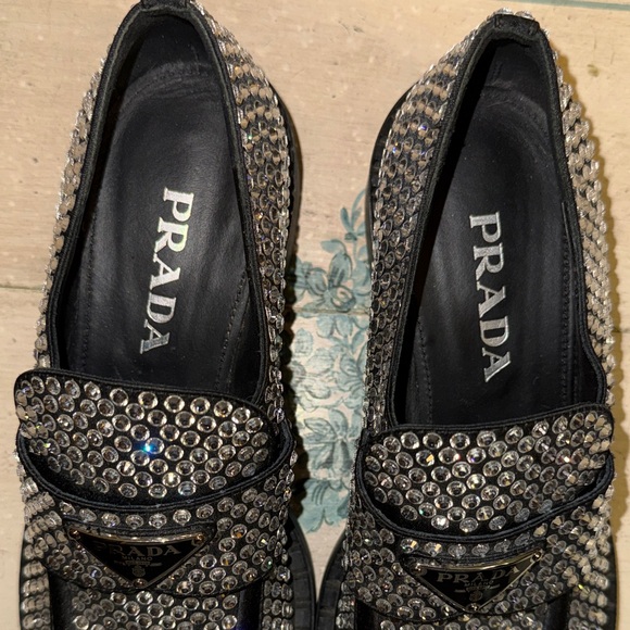 💎Prada Black Loafers with Crystals Embellishment Everywhere💎 - Picture 4 of 15